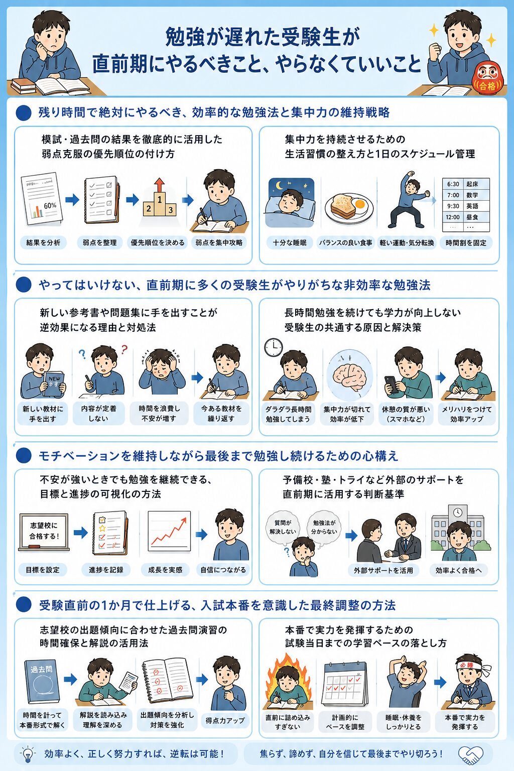勉強が遅れた受験生が直前期にやるべきこと、やらなくていいこと