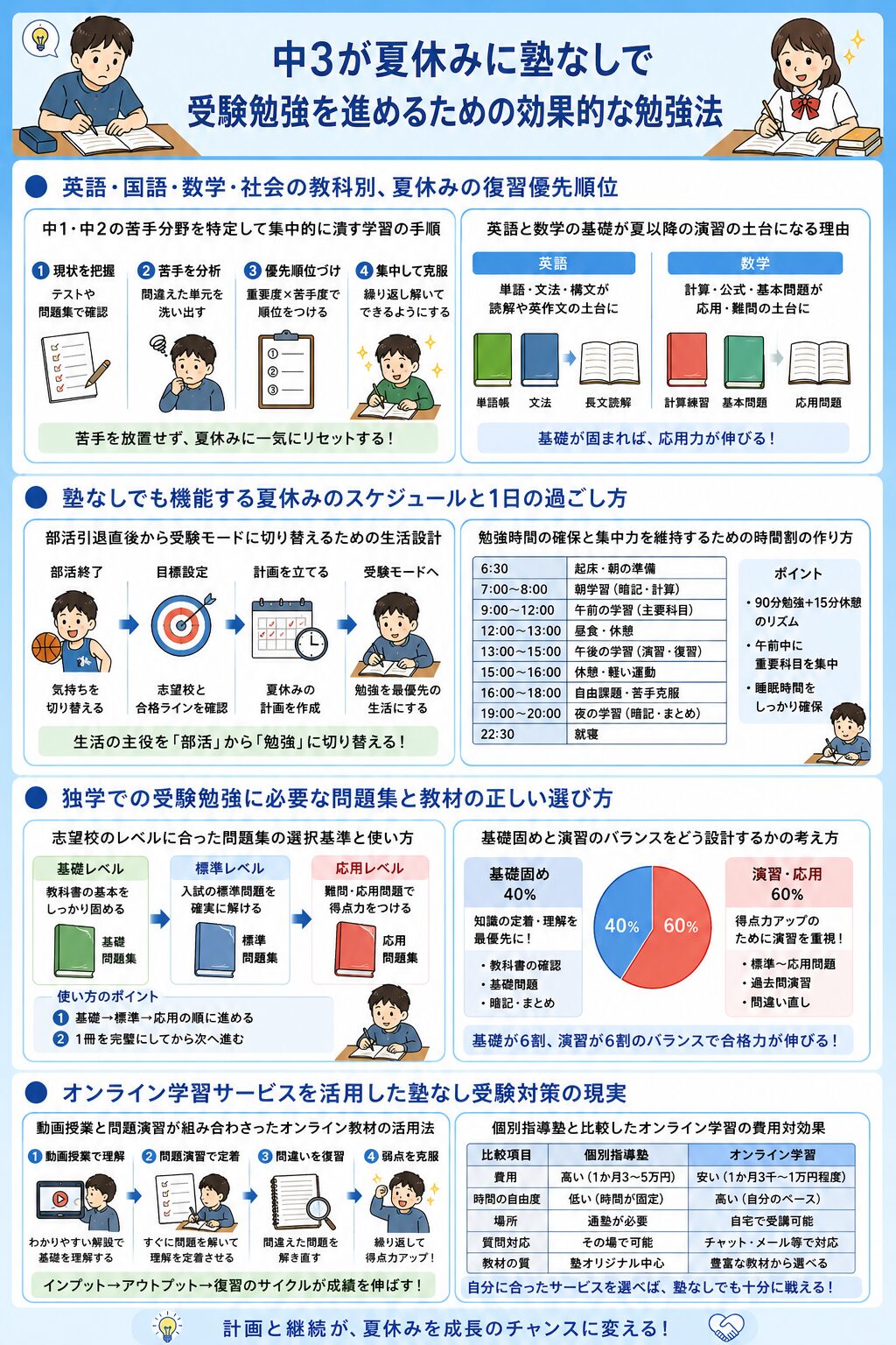 中3が夏休みに塾なしで受験勉強を進めるための効果的な勉強法