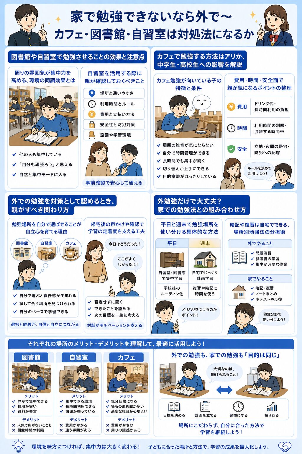 家で勉強できないなら外で～カフェ・図書館・自習室は対処法になるか
